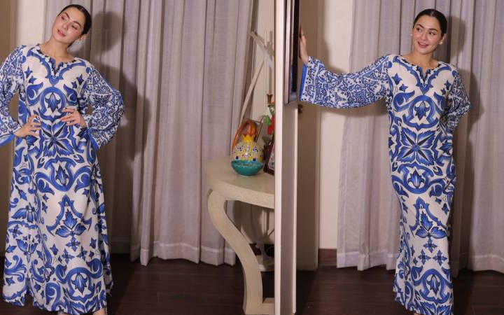 Hania Aamir Stuns Fans in Blue and White Winter Kaftan, Continues Social Media Dominance