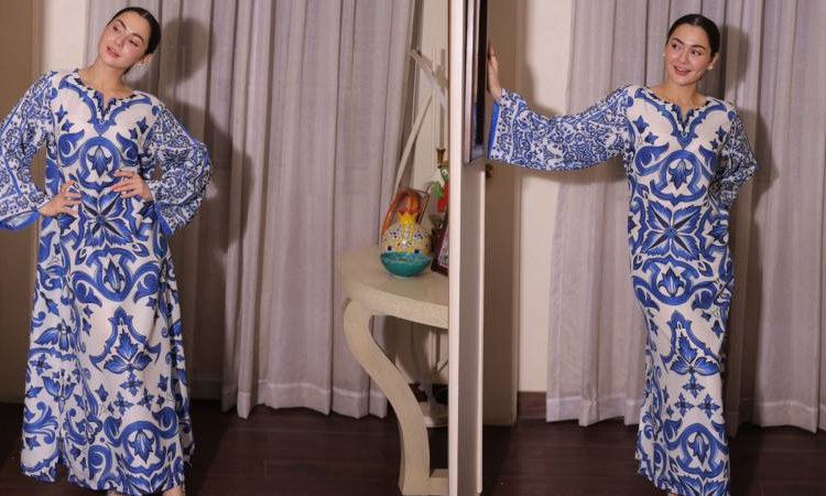 Hania Aamir Stuns Fans in Blue and White Winter Kaftan, Continues Social Media Dominance