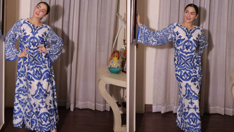 Hania Aamir Stuns Fans in Blue and White Winter Kaftan, Continues Social Media Dominance